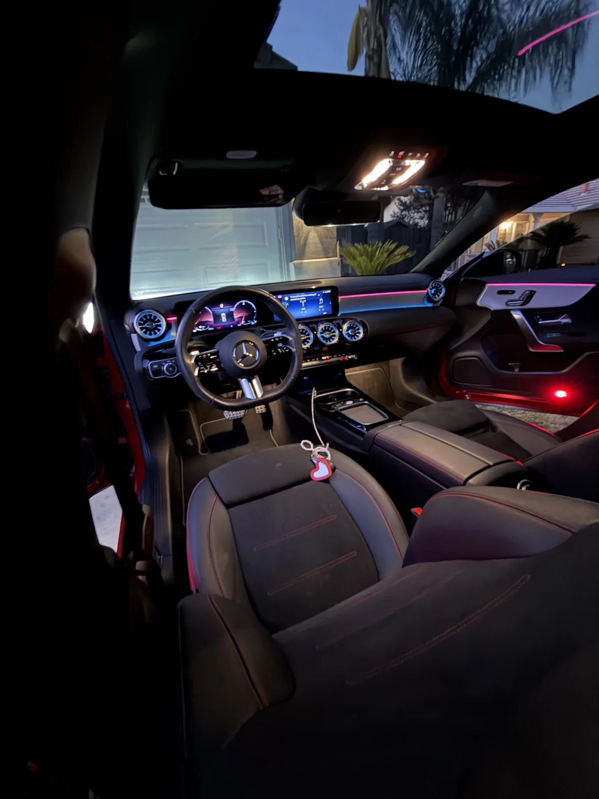 Mercedes interior with illuminated dashboard